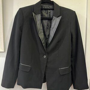 Black Leather Lapel Blazer